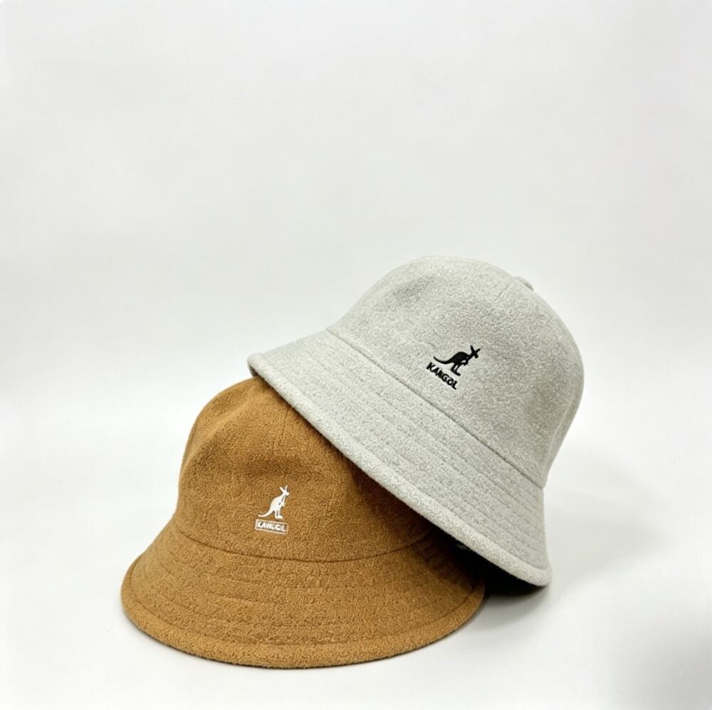 2Pcs Kangol Dome Bucket Hat, Unisex Hyuna Style Cap, Brown/White